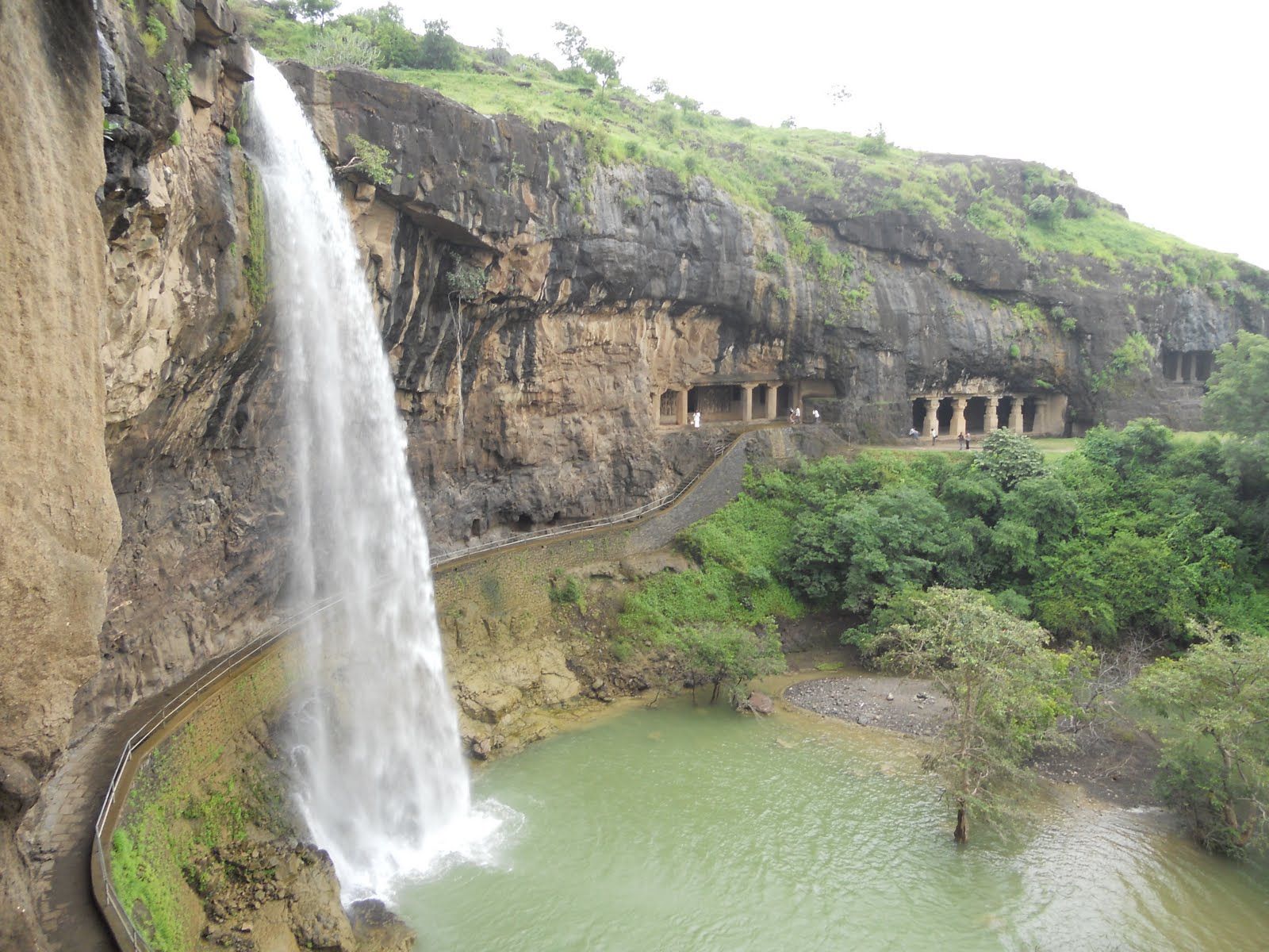 waterfall at ellora caves